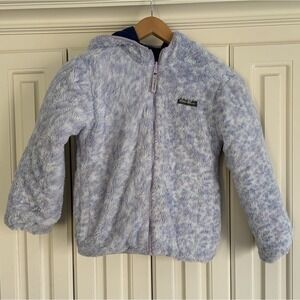 Eddie Bauer Girls 7/8 S Reversible Puffer Coat Purple Blue Nylon Fleece Hooded